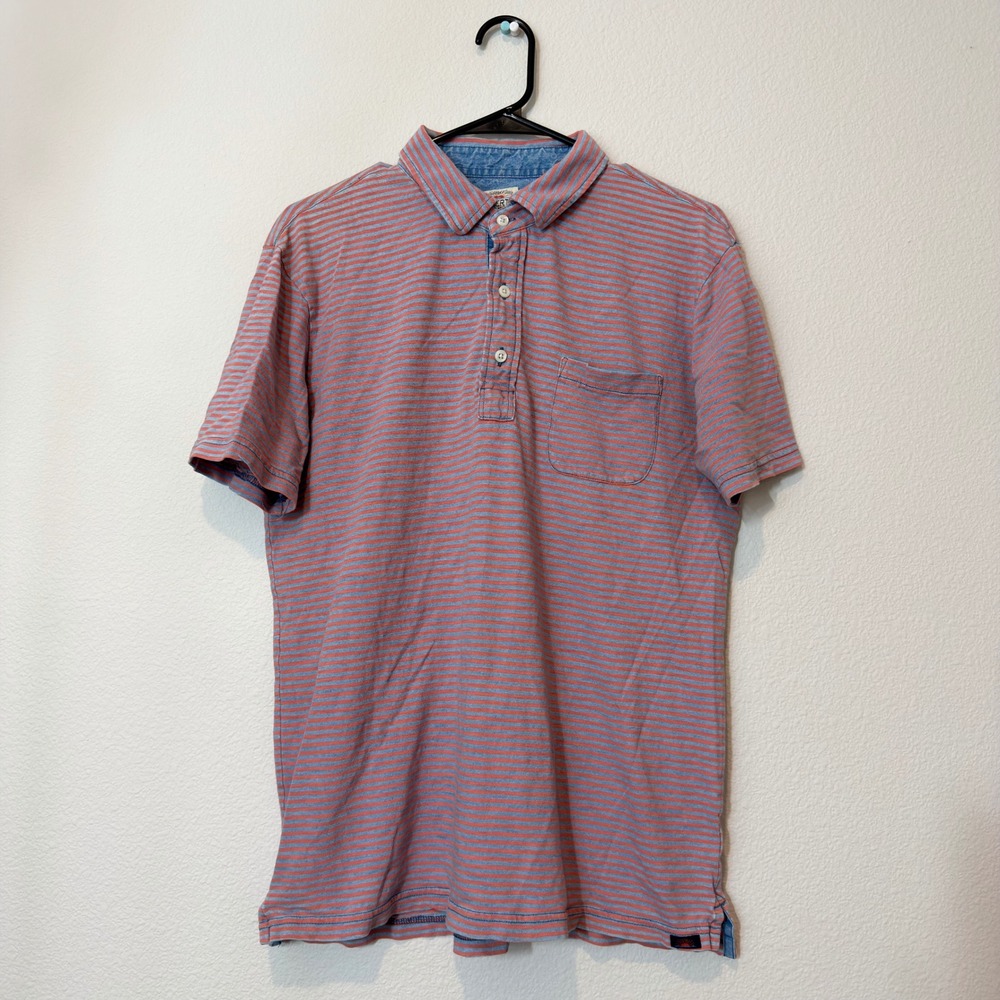 Faherty‎ Brand Polo Shirt Mens Size M Red Blue Striped Cotton Good Pocket Short